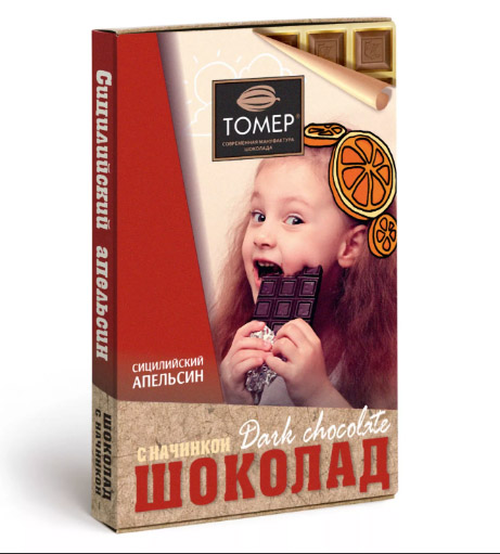 Горький шоколад (начинка -сицилийский апельсин) Томер 115гр (индив. картон)